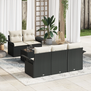 Set Divano da Giardino 6 Pezzi con Cuscini Nero Polirattan