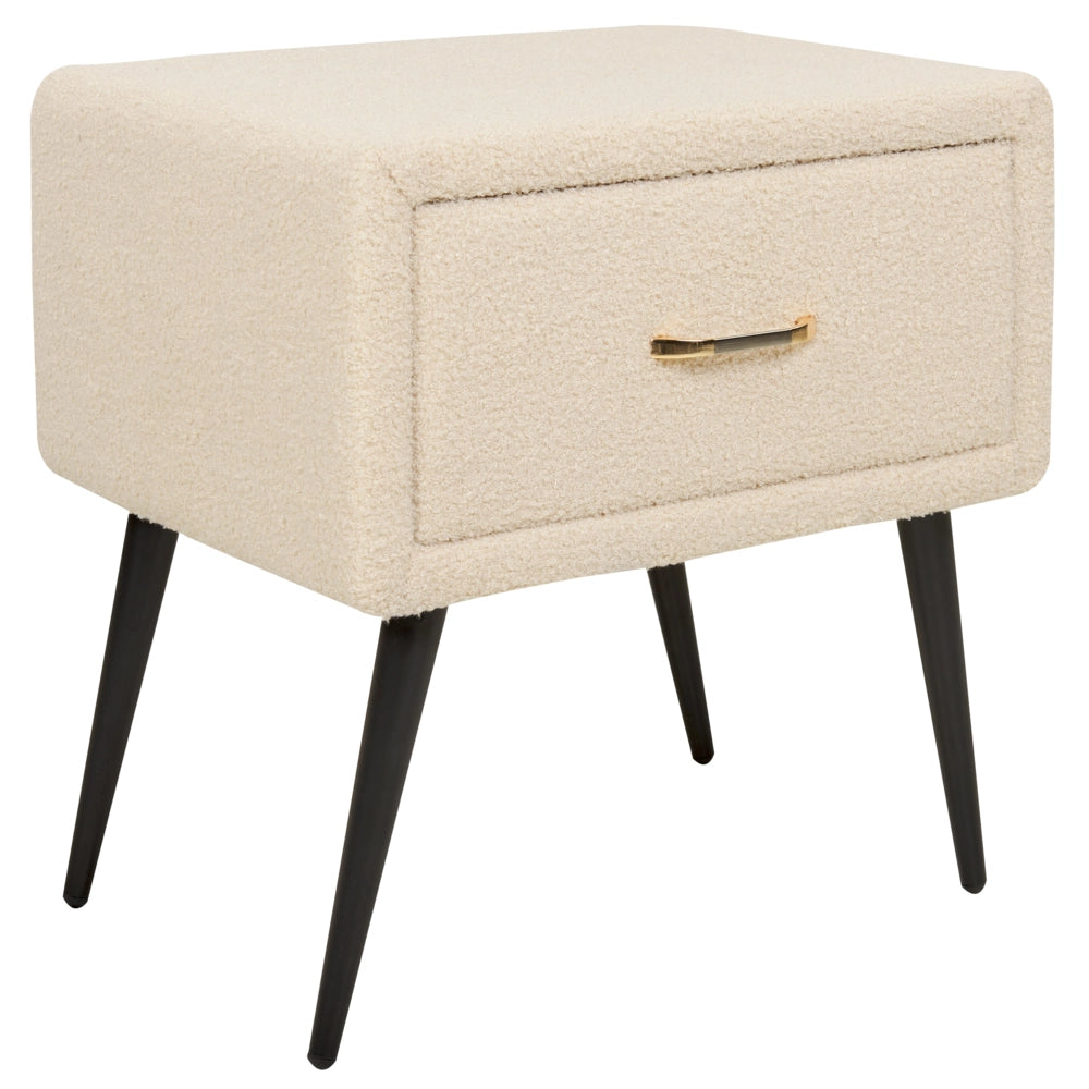 Comodino con rivestimento in bouclè beige Comodino con 1 cassetto Mobili per camera da letto dal design minimalista