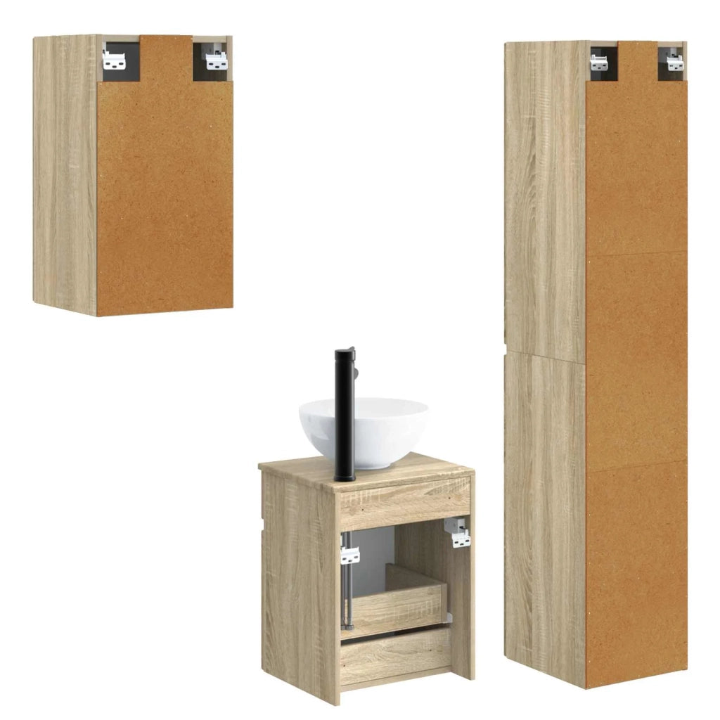 Set di mobili per il bagno 3 pz Rovere Sonoma 3406085