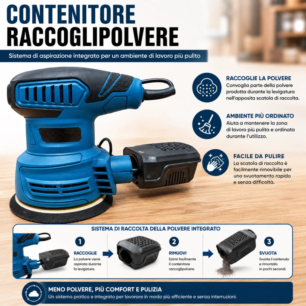 Levigatrice Roto Orbitale 650W 125 mm Velocità Variabile VP10502