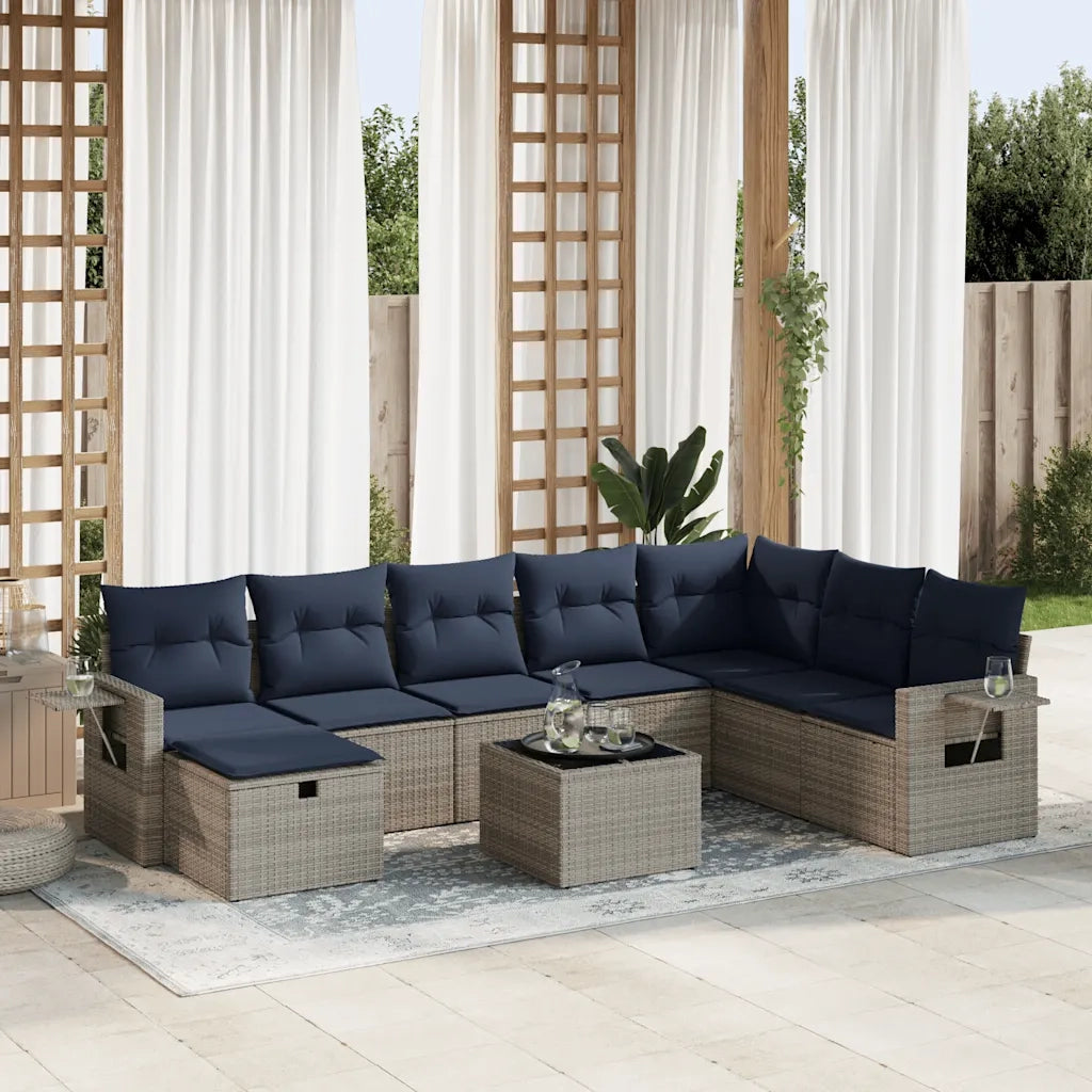 Set Divano da Giardino 9 pz con Cuscini Grigio in Polyrattan