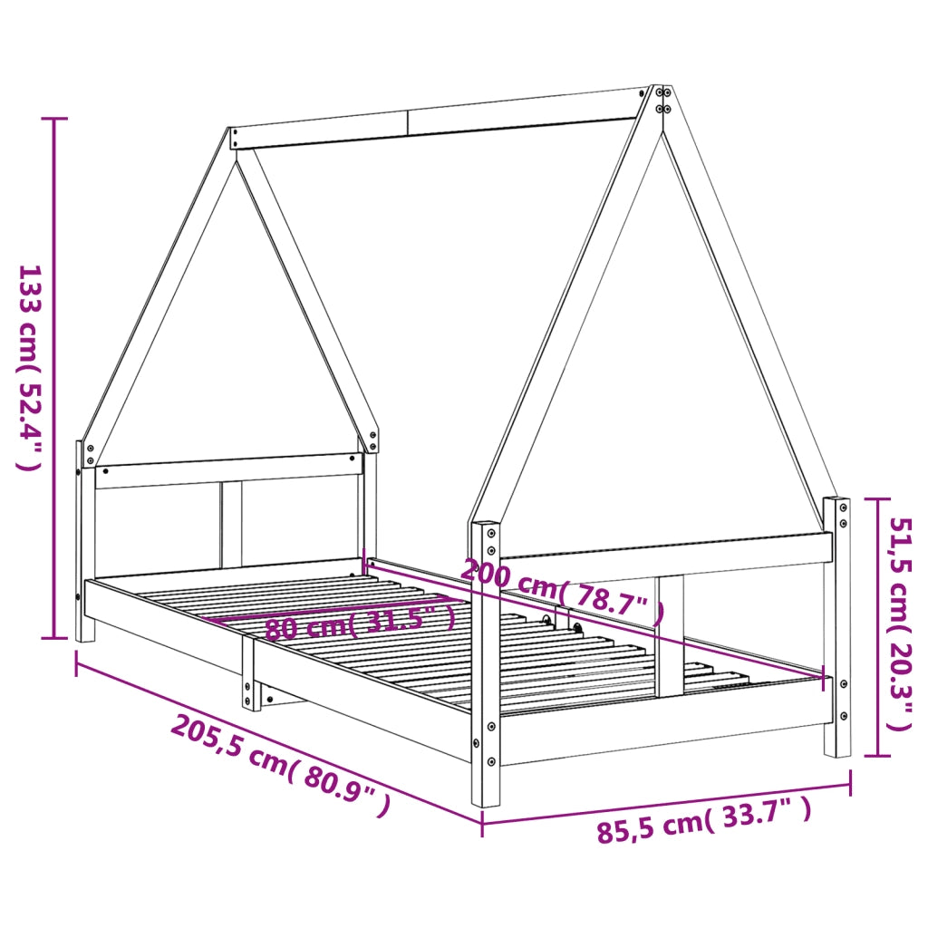 Giroletto per Bambini | Letto Infantile | Lettino Nero 80x200 cm in Legno Massello di Pino
