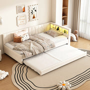 Letto estraibile singolo 90×200 cm con USB Type-C; LED e ripiani; con rete; senza materasso; lino; beige