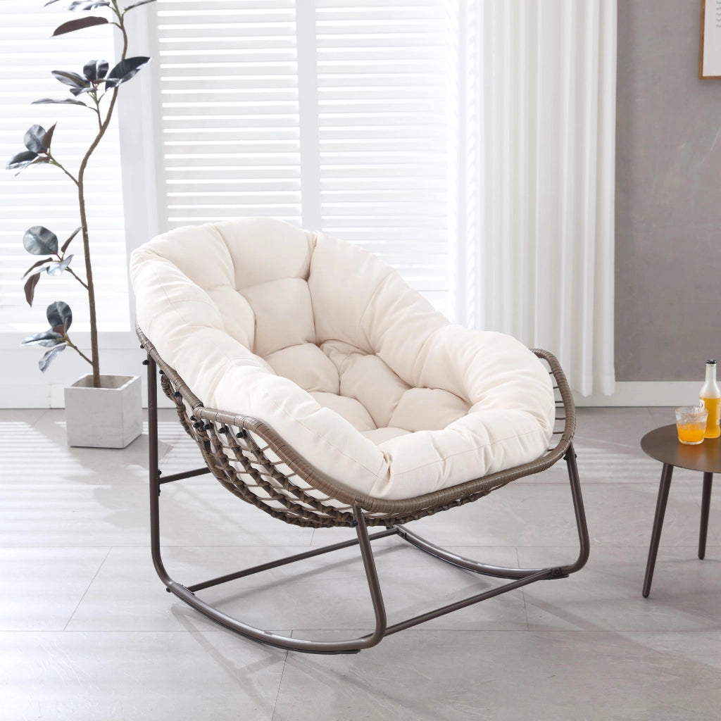 Poltrona a dondolo da esterno a uovo con cuscino spesso; acciaio bianca 78 × 106 × 90 cm