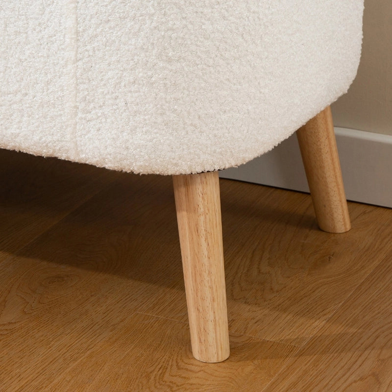 Panca contenitore con 65 l di spazio, seduta imbottita in pile e legno di caucciù bianco crema 120 × 42 × 45 cm