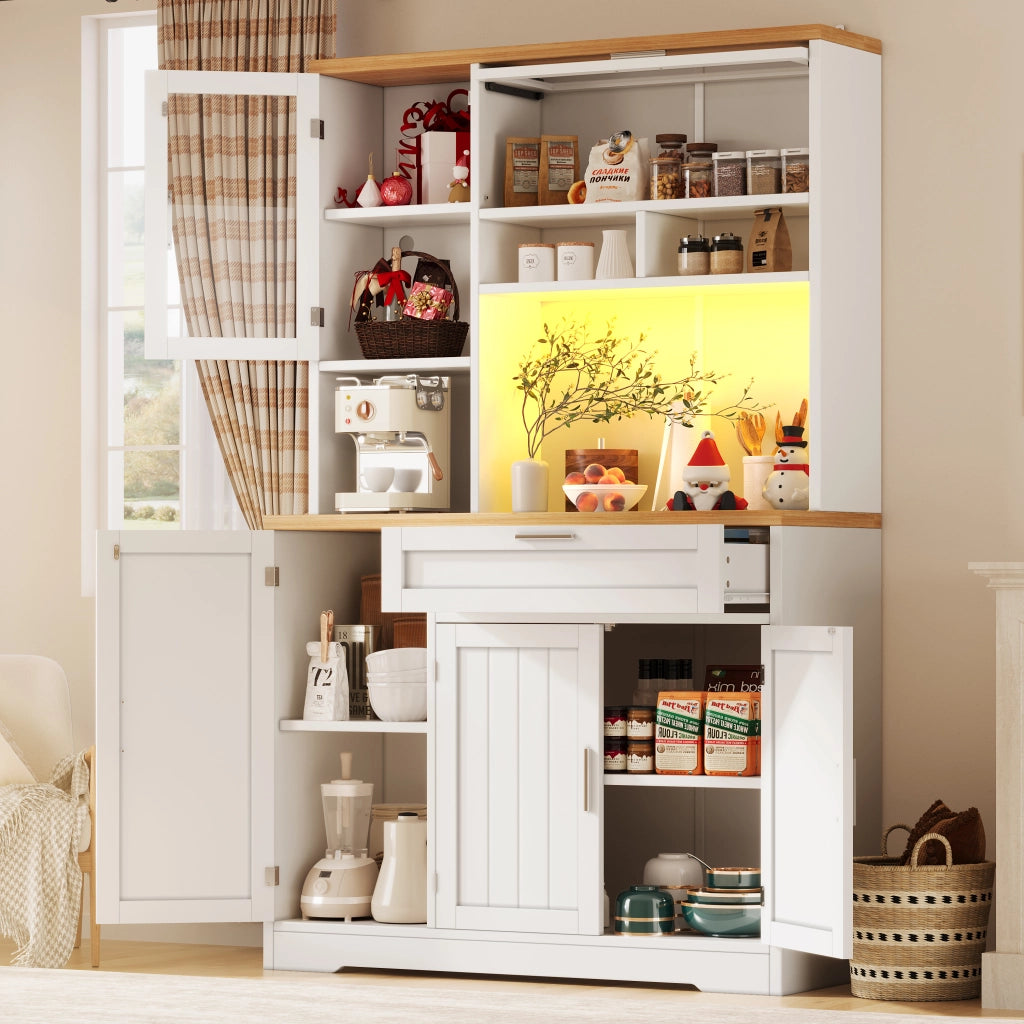 Vetrina da cucina alta con 5 ante e 1 cassetto con LED per cucina o soggiorno in MDF 104x40x180 cm Bianco