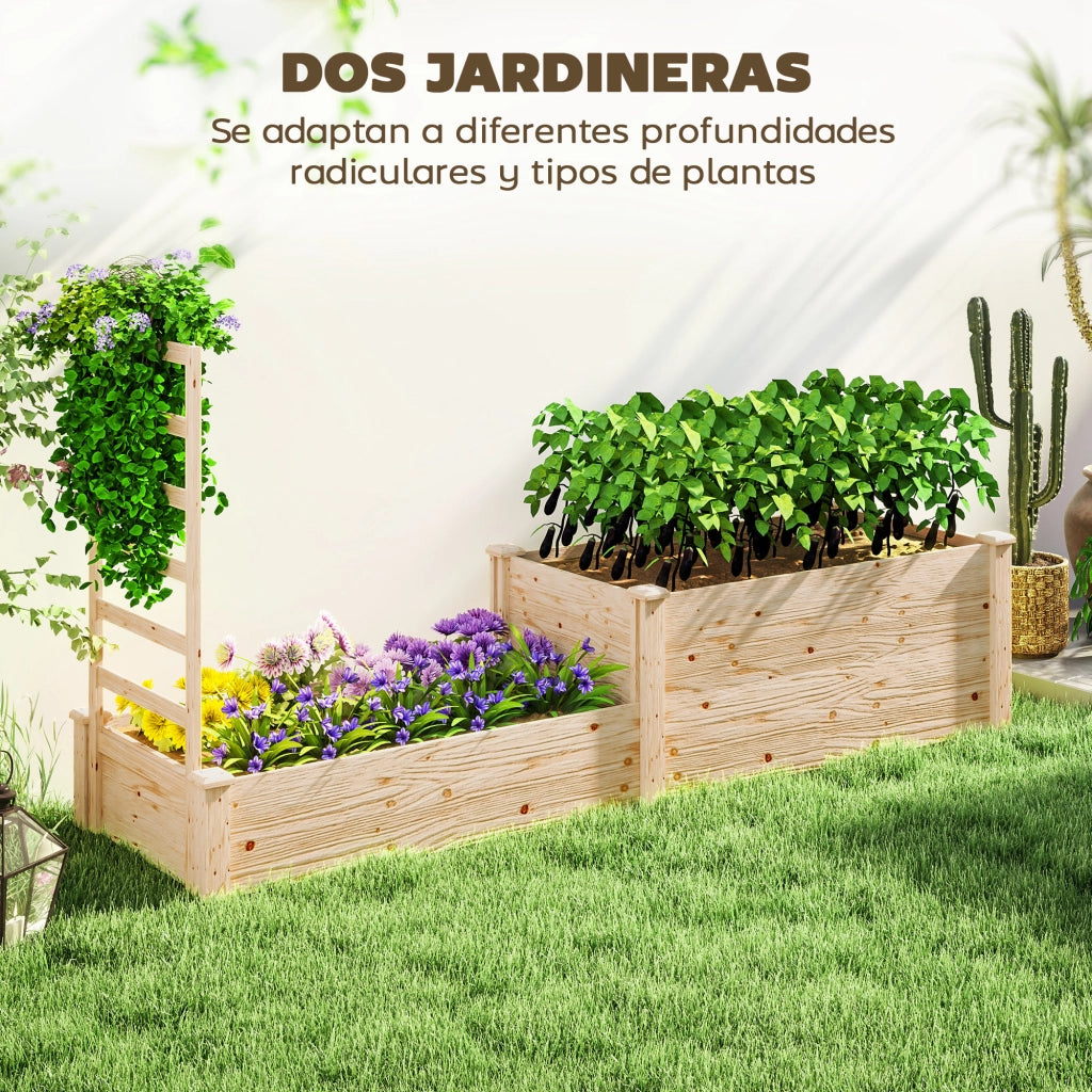 Giardino Rialzato con Griglia in Legno per Piante Rampicanti e 2 Casse di Coltivazione ¨C Zephmum ¨C 222x63x132 cm Legno Naturale