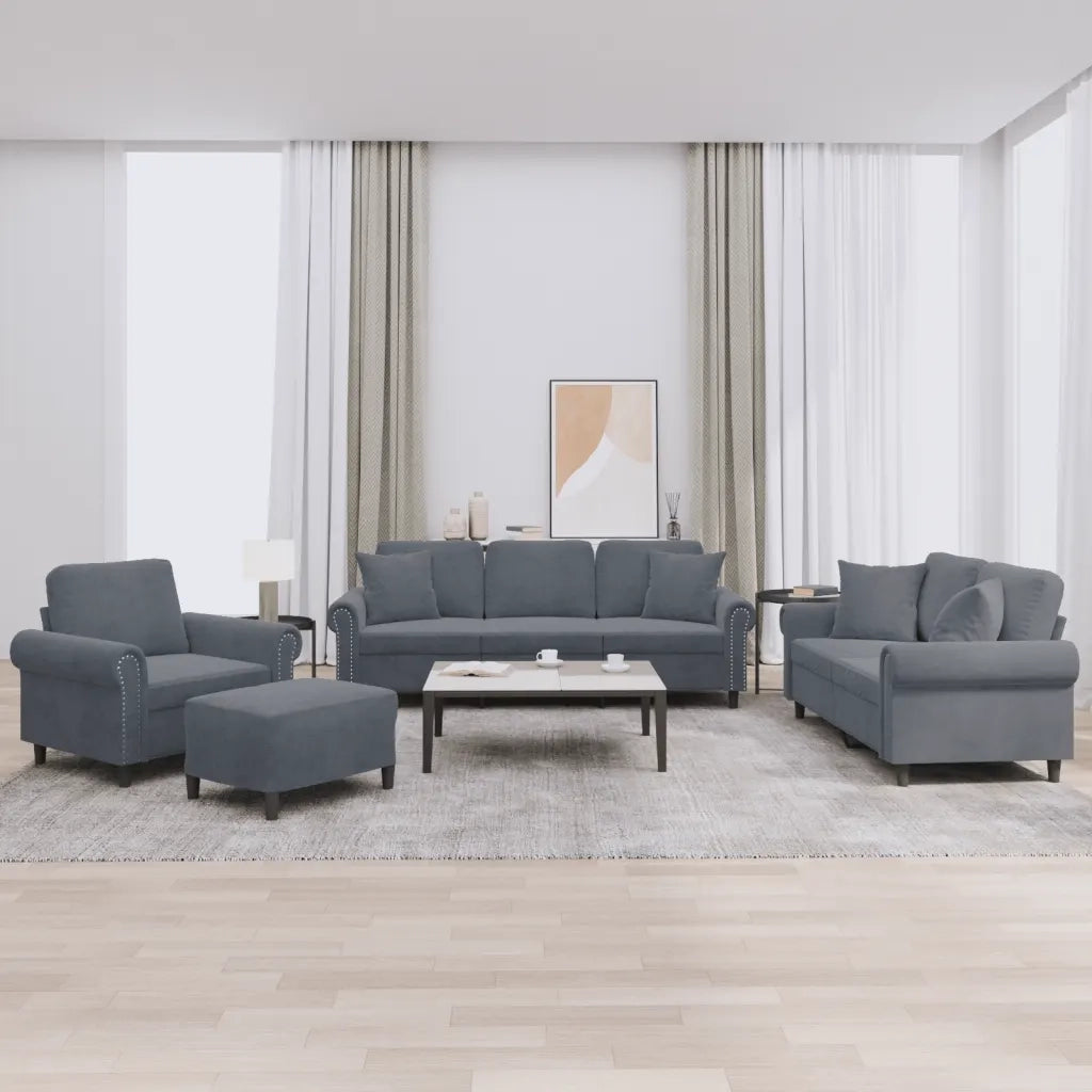 Set di Divani 4 pz con Cuscini Grigio Scuro in Velluto 3202201