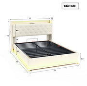 Letto matrimoniale 140x200 cm imbottito con contenitore idraulico; LED e USB; beige