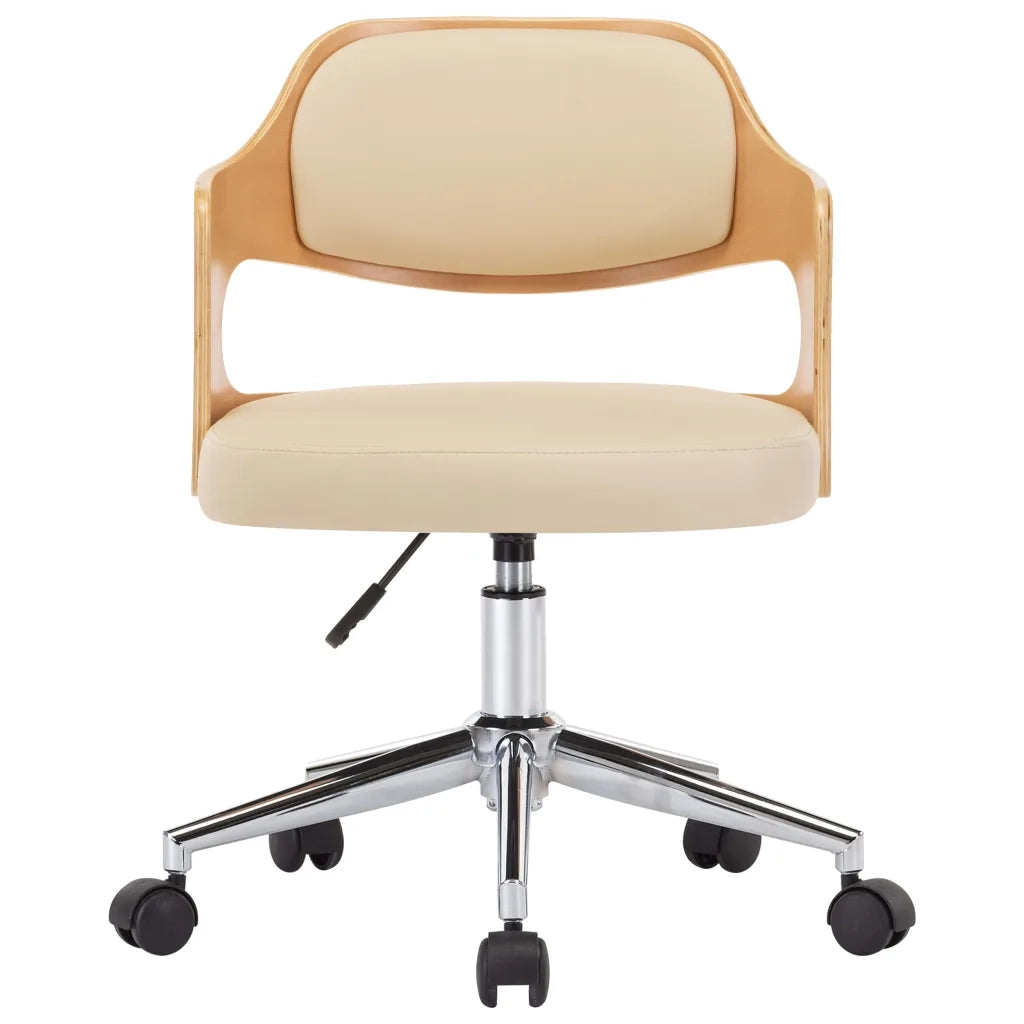 Sedia da Ufficio | Sedia da Gaming Girevole Crema in Legno Piegato e Similpelle