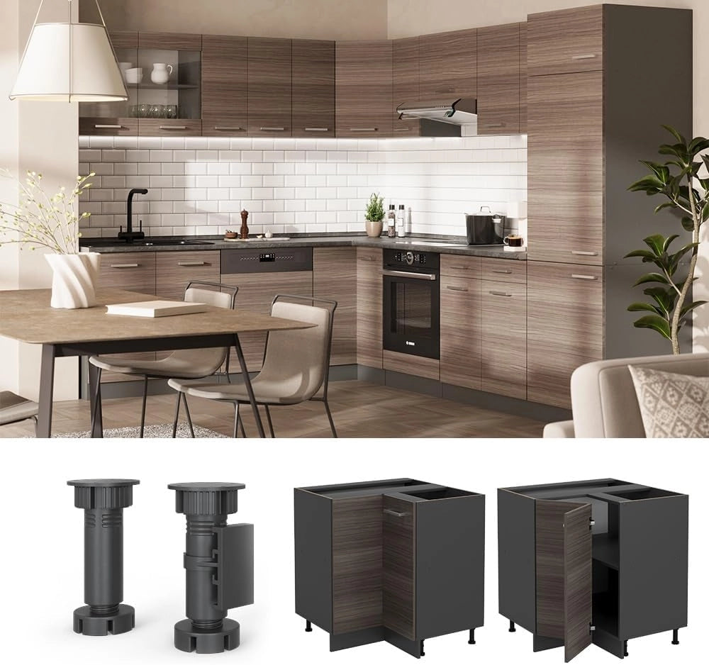 Mobile ad angolo cucina R-Line, Grigio nobile, 75.6 cm PL Marmo, per la libera combinazione all'interno di sistemi cucina modulari