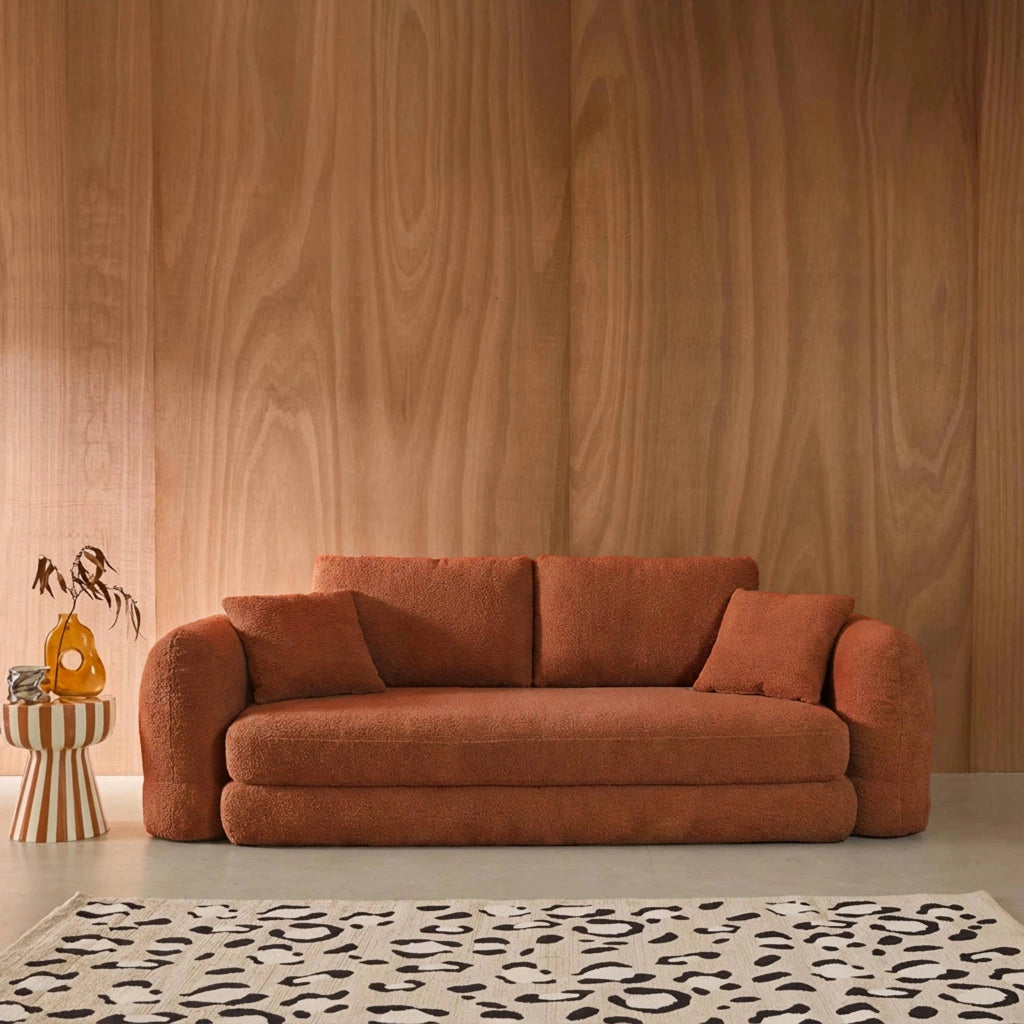 Divano letto in bouclé testurizzato, 3 posti, terracotta