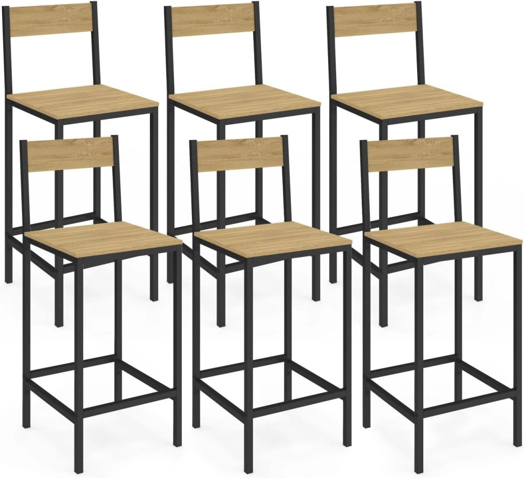 Set di 6 sgabelli da bar DETROIT con schienale sedia da cucina di design industriale