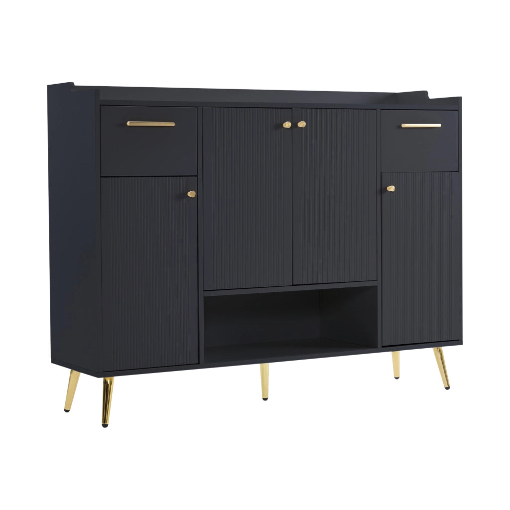 Scarpiera con 2 Cassetti e 4 Ante ¨C MINIMAL ¨C Nero, Metallo, 130x37x100 cm