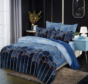 Set di coperte da letto moderno a strisce per adolescenti, 4 pezzi, disegno geometrico blu, tessuto microfibra morbido