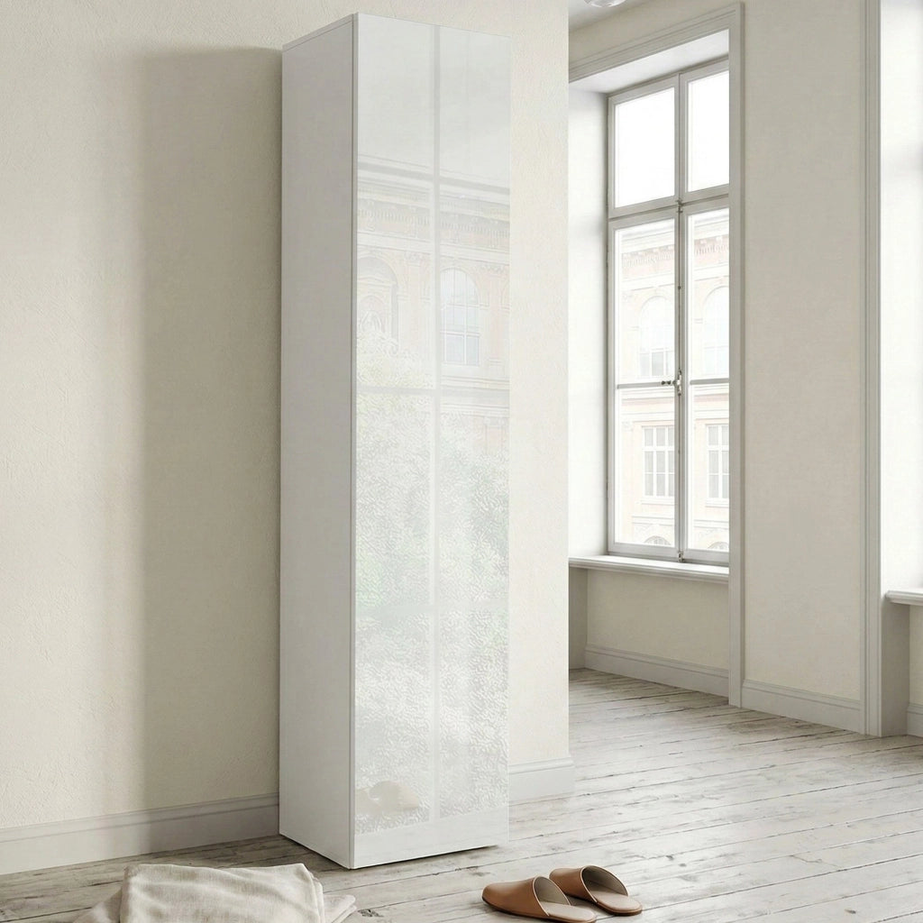 Neto, Armadio Multiuso 1 Anta 4 Ripiani Made in Italy, 40x180h cm Bianco Lucido