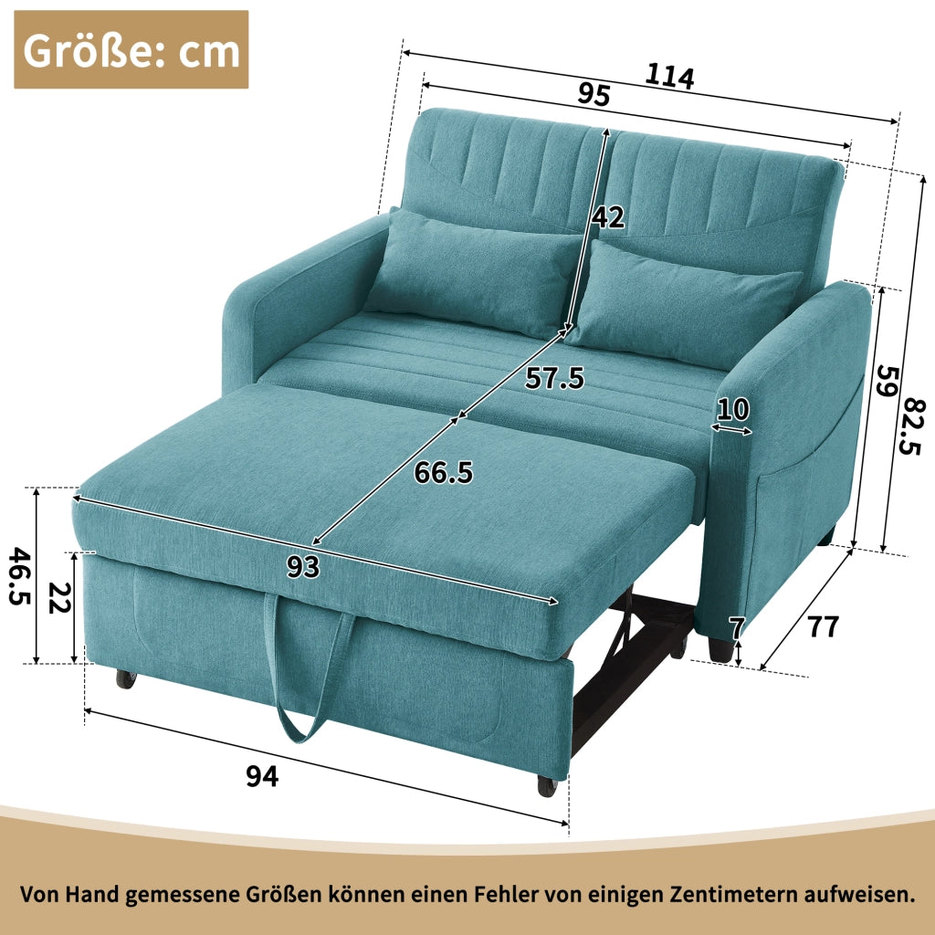 DIVANO LETTO 2 posti estraibile schienale regolabile 3 posizioni blu verde