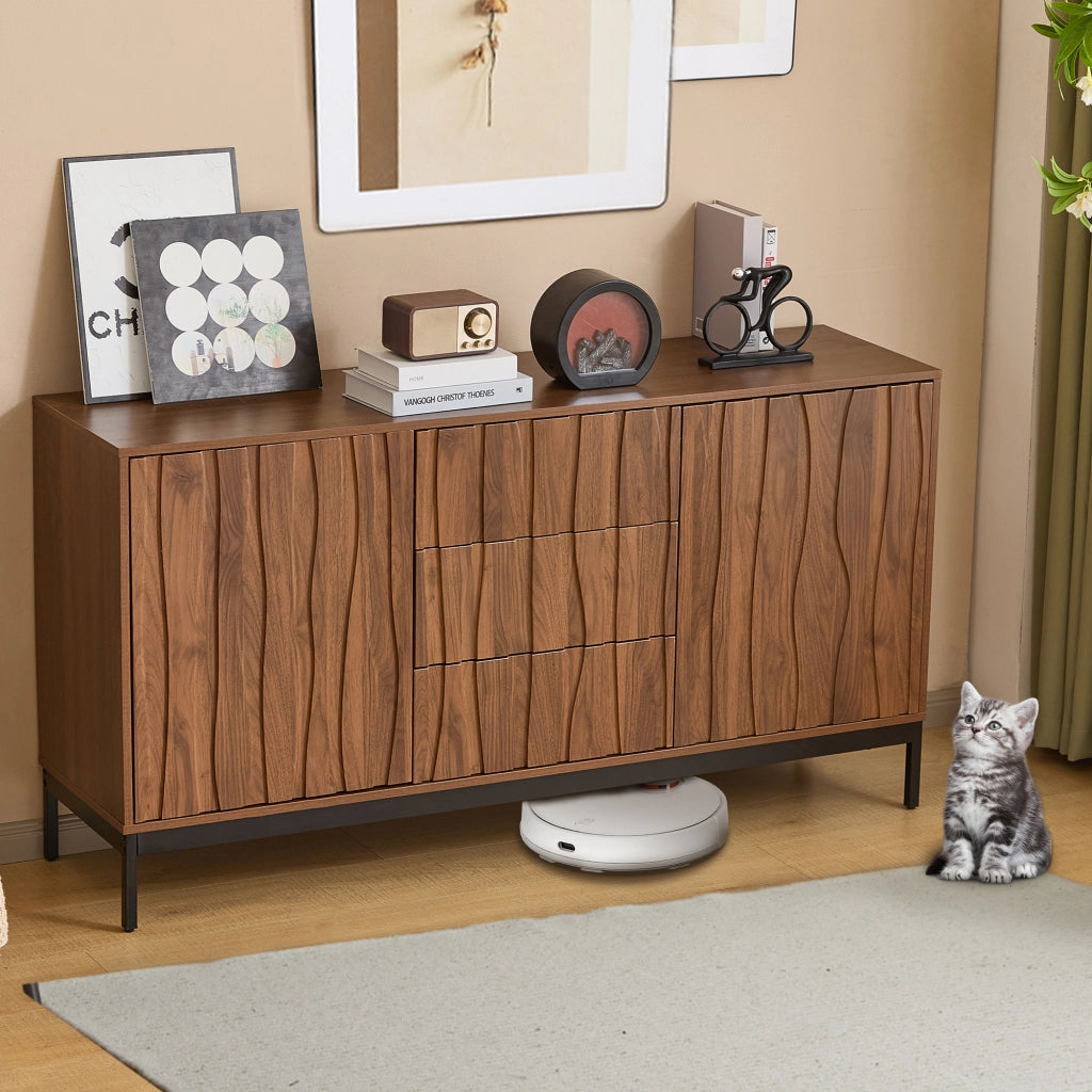 Credenza 150 cm in MDF con 3 cassetti, ripiani regolabili e struttura anti-ribaltamento