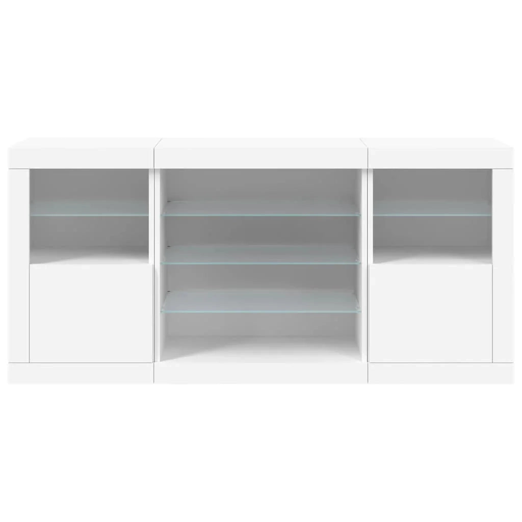 Buffet credenza cassettiera mobiletto mobile contenitore organizer per cucina soggiorno salotto con luci LED 142,5 x 37 x 67 cm bianco 02_0029828