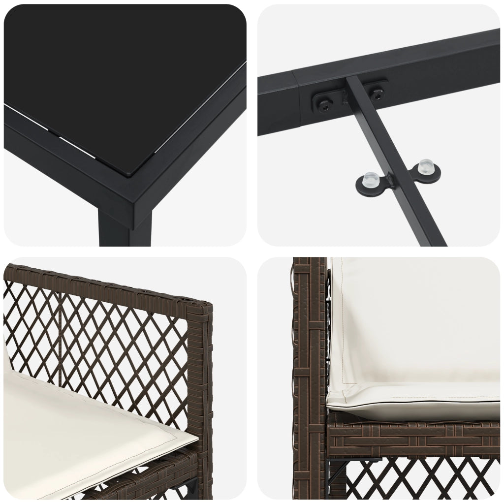 Set da pranzo da giardino vitaXL in 9 pezzi con cuscini Rattan Poly Marrone
