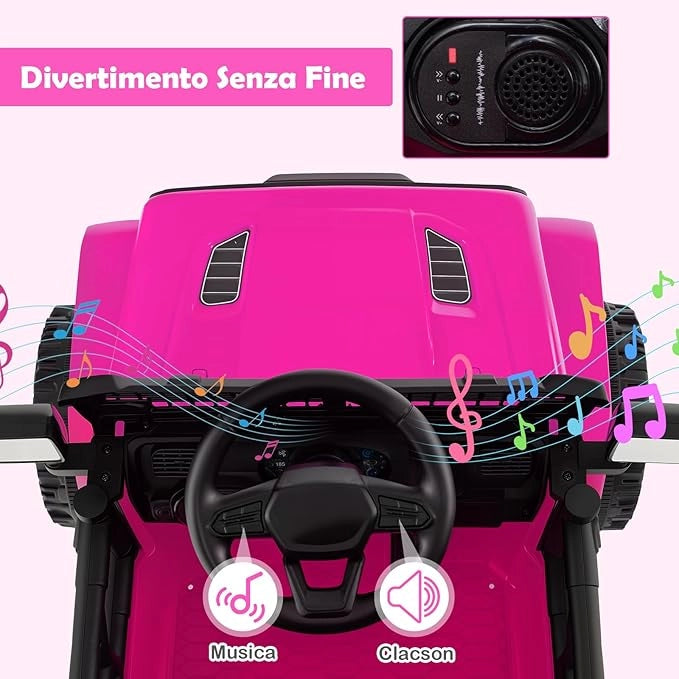 12V Macchina elettrcia per Bambini, Auto con Telecomando 3 Velocità Luci LED Musica, Doppi Motori, Veicolo Elettrico per Bambini 3+ Anni, Carico 30 kg (Rosa)