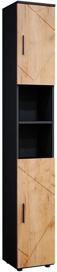 Mobile bagno alto Irma, Quercia dorata/antracite, 30 x 192 cm, per la conservazione di accessori da bagno e compatibile con la serie Irma
