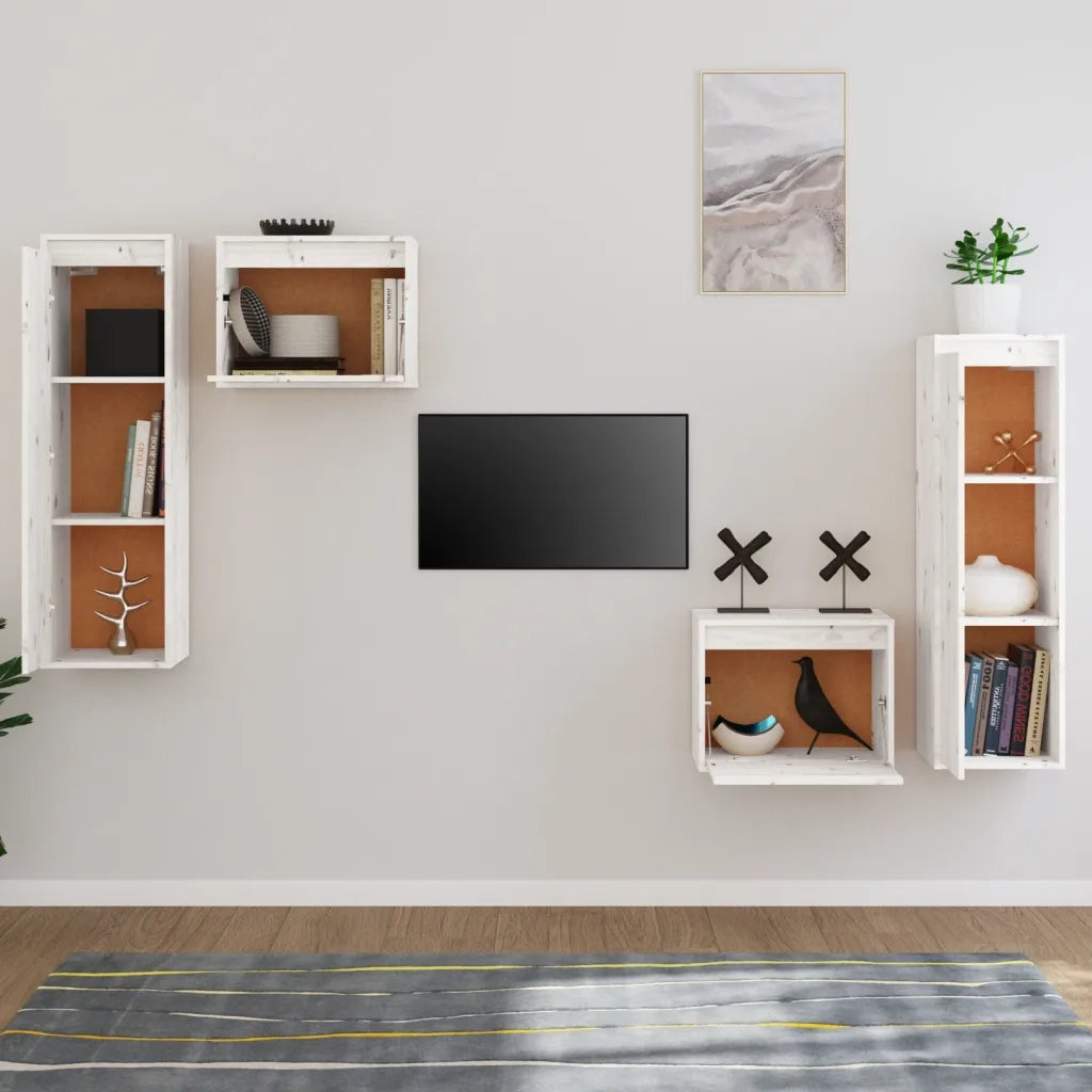 Mobili Porta TV 4 pz-Set di 4 Credenza per TV Bianchi in Legno Massello di Pino 308775