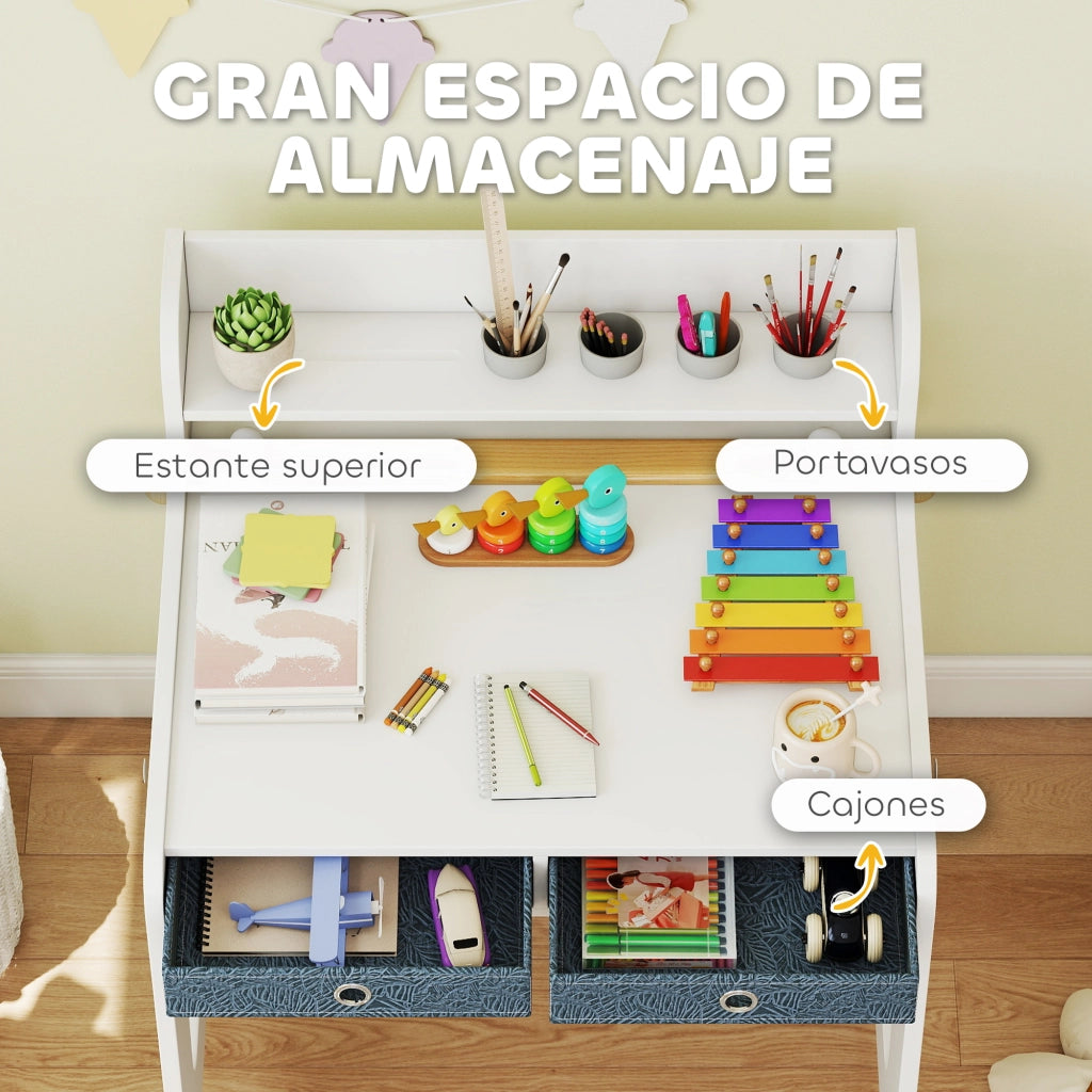 Scrivania bambini con sedia e 2 cassetti ¨C Minimal ¨C bianco 62,8x55,6x73,8 cm