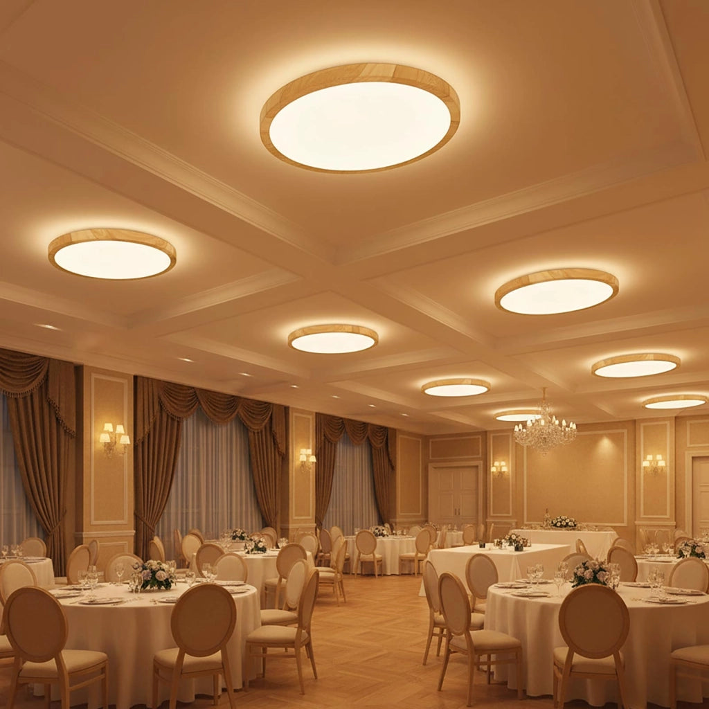 Plafoniera elegante design sottile effetto legno LED 45W CCT IP40 luce soffitto ristorante albergo sala ricevimento 60cm