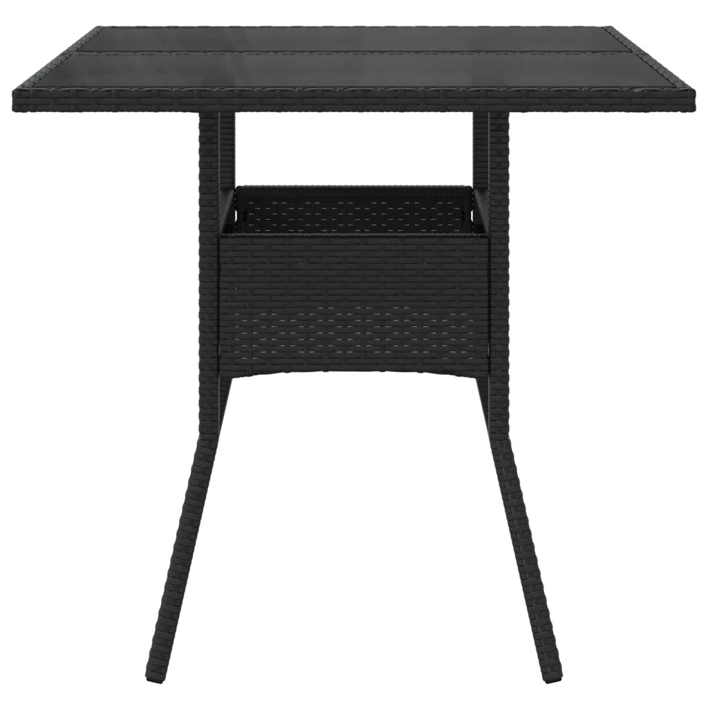 Tavolo da Giardino Piano in Vetro Nero 80x80x75 cm Polyrattan 365521