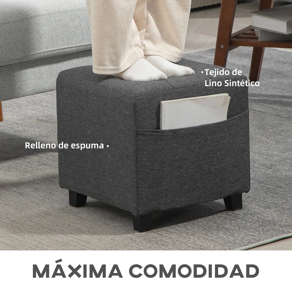 Pouf con Tasca Laterale e Coperchio Imbottito ¨C Zephmum ¨C Grigio in Lino
