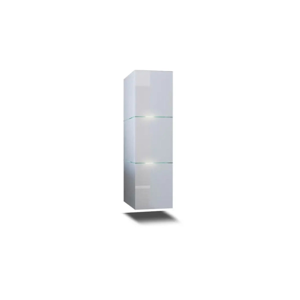Set mobili da bagno bianchi collezione OWL, colonna, mobile sotto lavabo 60 cm, specchio, sifone e LED.