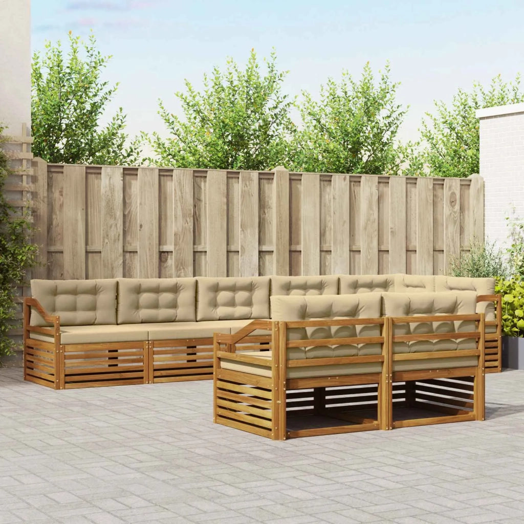 Set di divani da esterno con cuscino 8 pcs Naturale e Beige