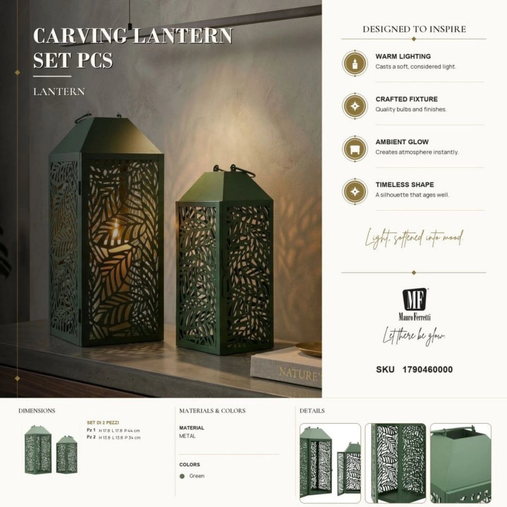 Set di due lanterne Carving in metallo con intagli a foglia