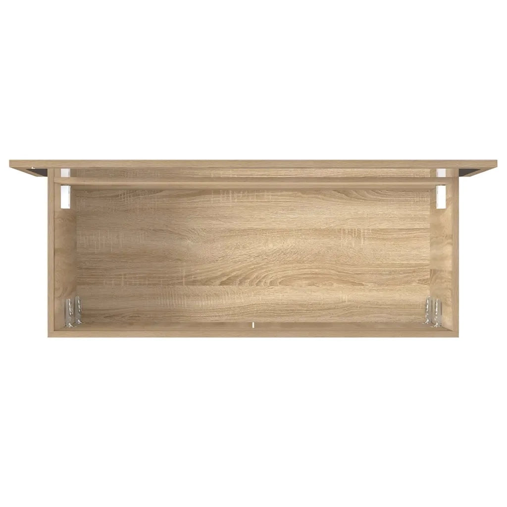 Mobiletto da bagno a parete con specchio 100 x 38,5 x 46 cm stile minimalista ampia capacità contenitiva legno di rovere Sonoma composito 02_0049279