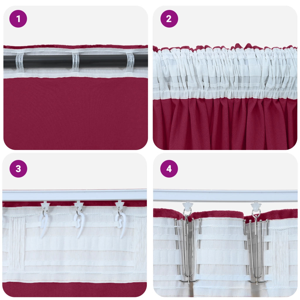 Tende in Velluto 2 pezzi con occhielli Rosso Borgogna 245x140 cm