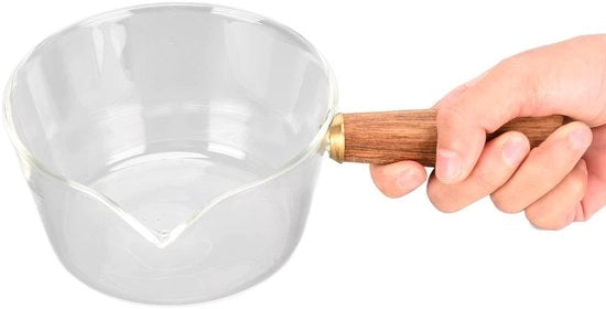 Schenkino a forma di V in acciaio - Bicchiere per latte - Manico in legno - Cucina - Bicchiere in vetro borosilicato - 400 ml - Bicchiere per latte