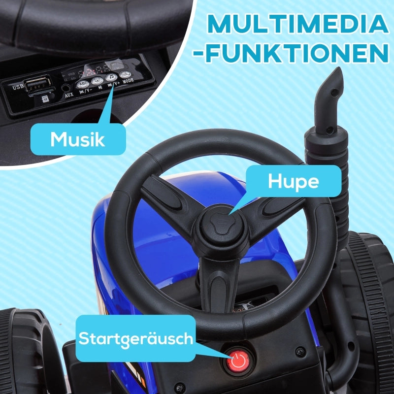 Macchina elettrica per bambini con rimorchio, telecomando, fari, 3-6 km/h, per bambini dai 3 ai 6 anni, blu
