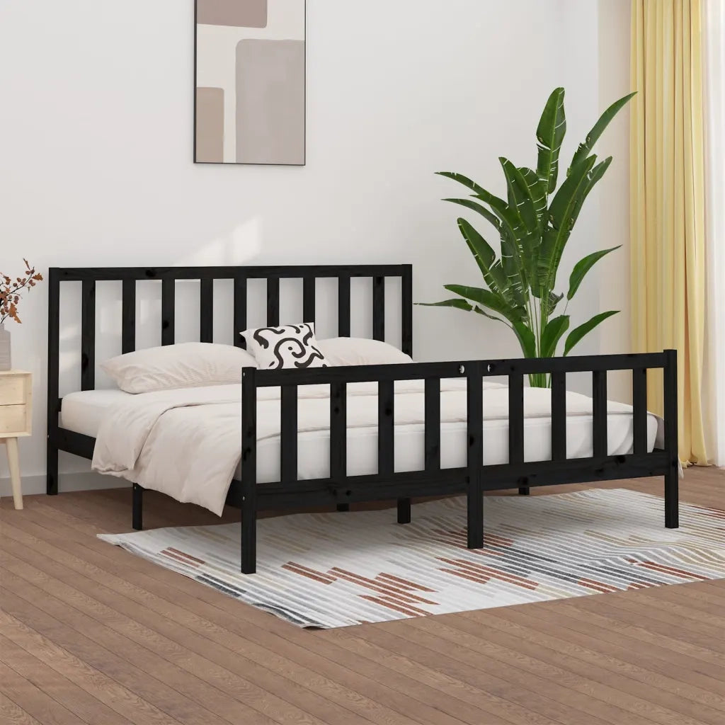Giroletto-Struttura Letto Nero in Legno Massello 200x200 cm 999483