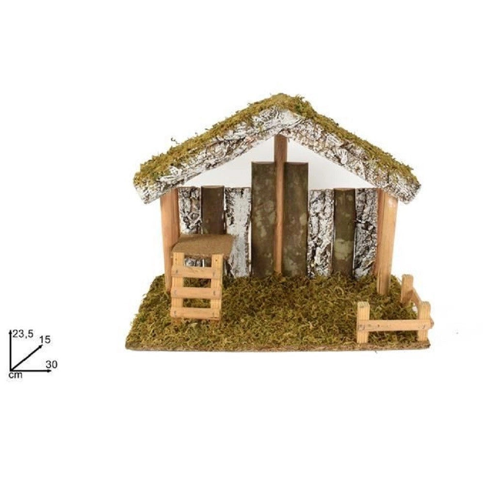 Trade Shop - Capanna Con Tronchi Muschio 30 X 15 X 23.5 Cm Presepe Natale Decorazione Addobbo -