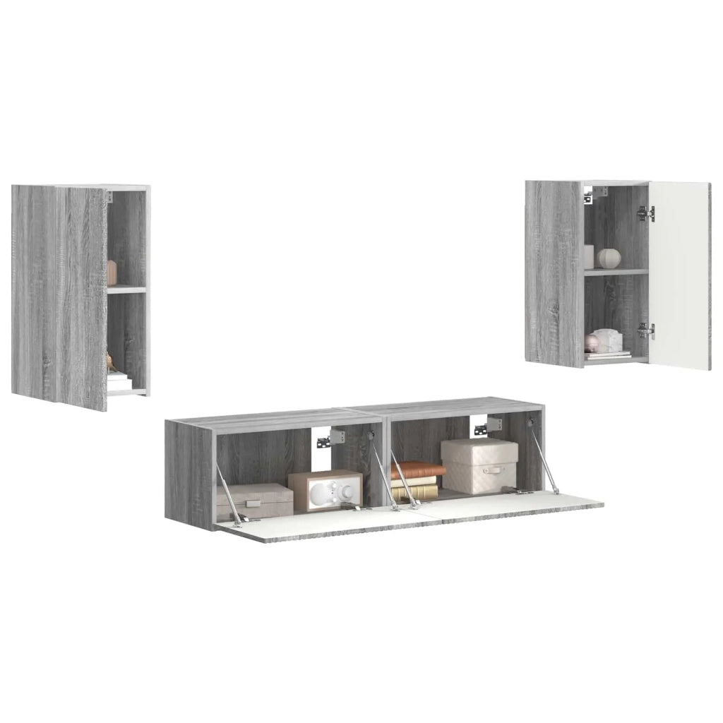 Set mobile TV 4 pz-Credenza per TV Grigio Sonoma Legno multistrato 478436
