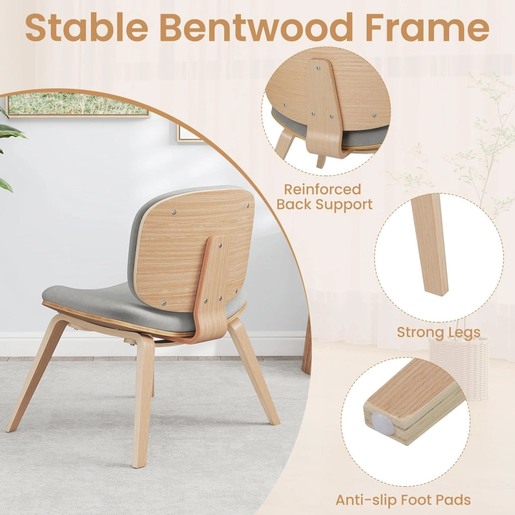 Sedia per il tempo libero imbottita, sedia relax con schienale e seduta curvi, struttura in legno e gambe con cuscinetti antiscivolo, 65 x 60 x 76 cm, per soggiorno, sala da pranzo (grigio
