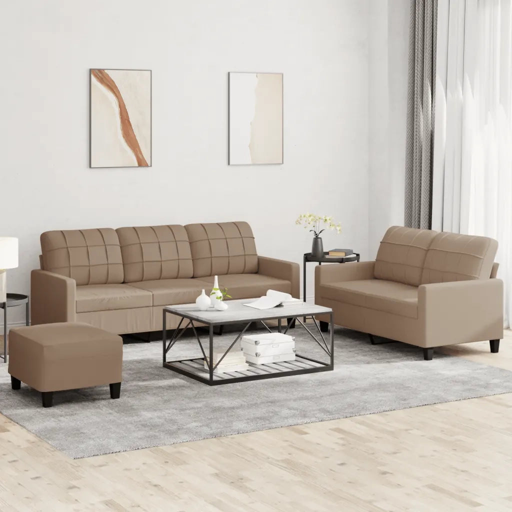 Set di Divani 3 pz con Cuscini cappuccino in Similpelle 3201387