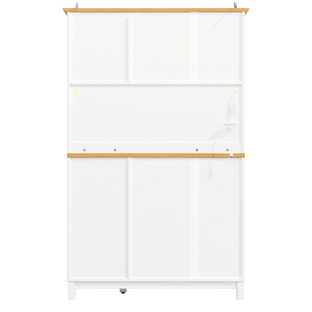 OKWISH Credenza da Cucina con 4 Ante e Illuminazione LED, Stile Retrò Moderno, per Cucina, MDF, Bianco, 105.5×40×180 cm