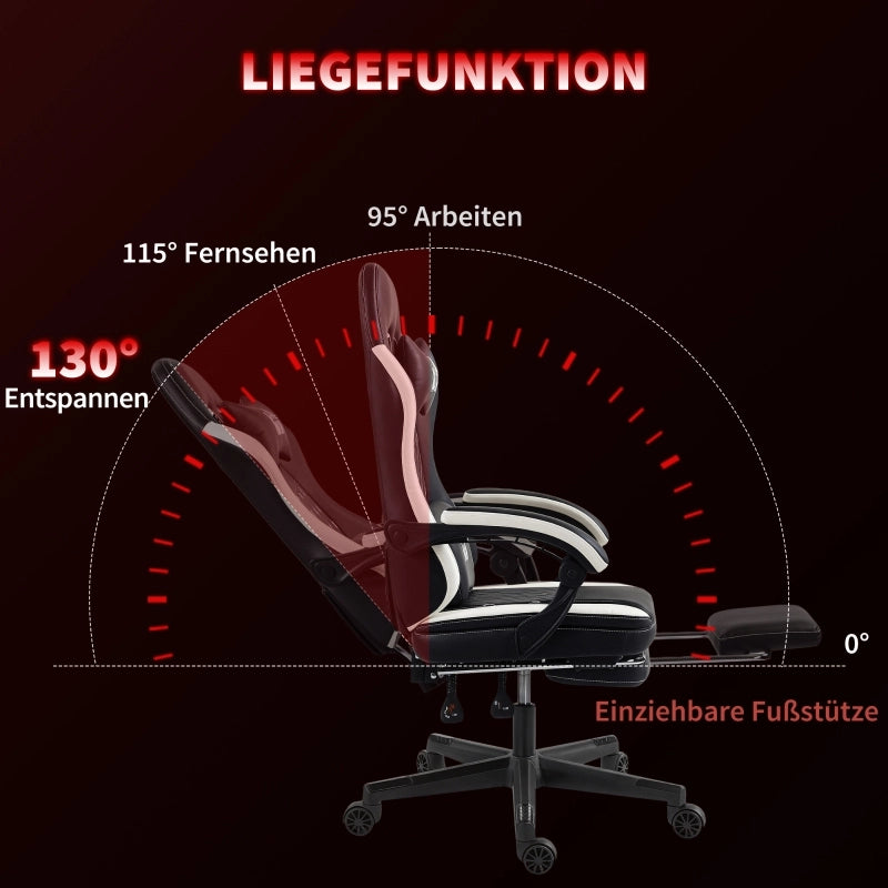 Sedia gaming reclinabile con poggiapiedi, cuscino lombare e poggiatesta girevole regolabile in altezza in poliestere nero