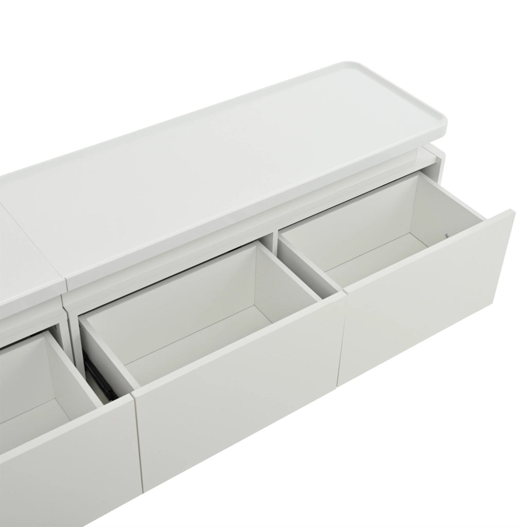 Mobile porta TV bianco lucido 180 cm con 4 cassetti e LED