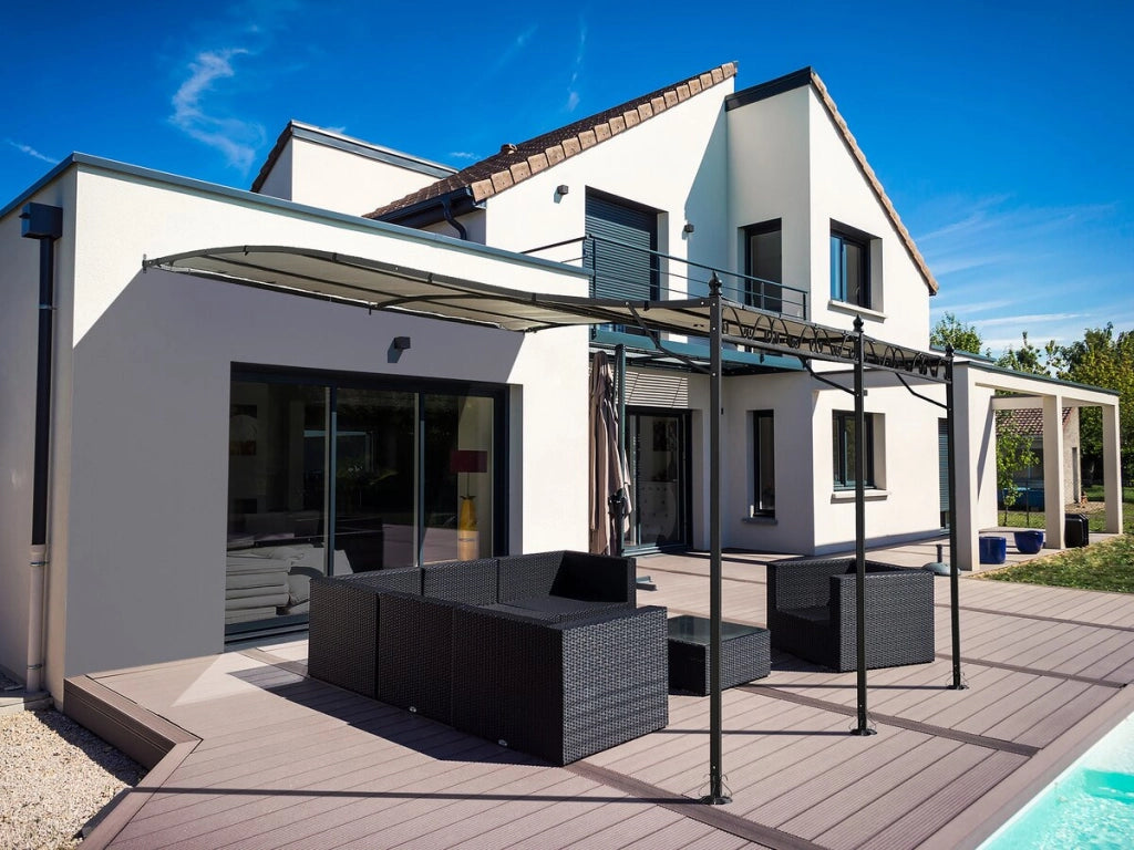 Pergola a gazebo addossata in metallo - 3 x 4 m - Beige