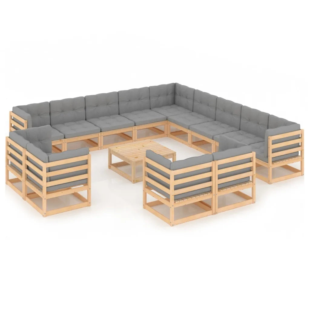 Set Divani da Giardino 14 pz con Cuscini Legno Massello di Pino cod mxl 38084