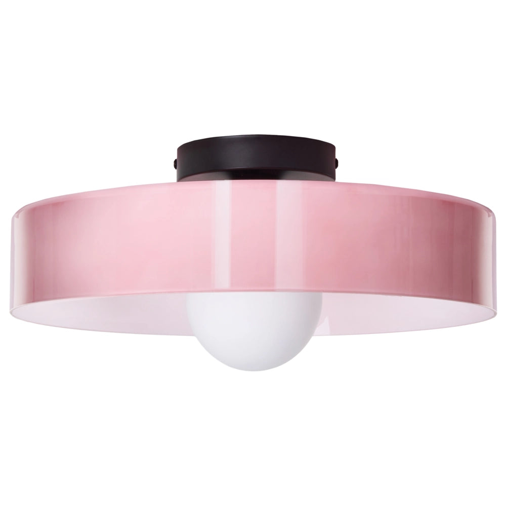 Lampada da soffitto con paralume in vetro rosa, modello a incasso, ideale per soffitti bassi