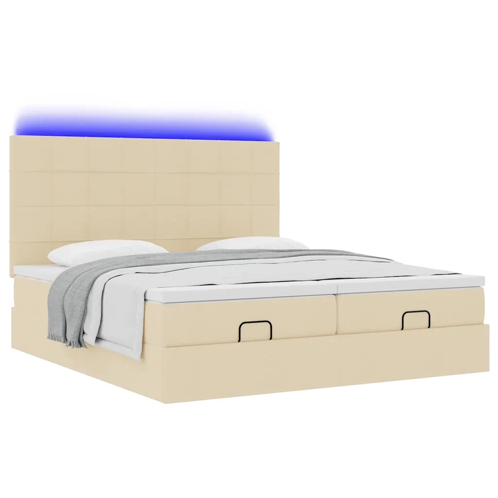 Struttura Letto Pouf con Materassi Crema 160x200 cm in Tessuto 3314539